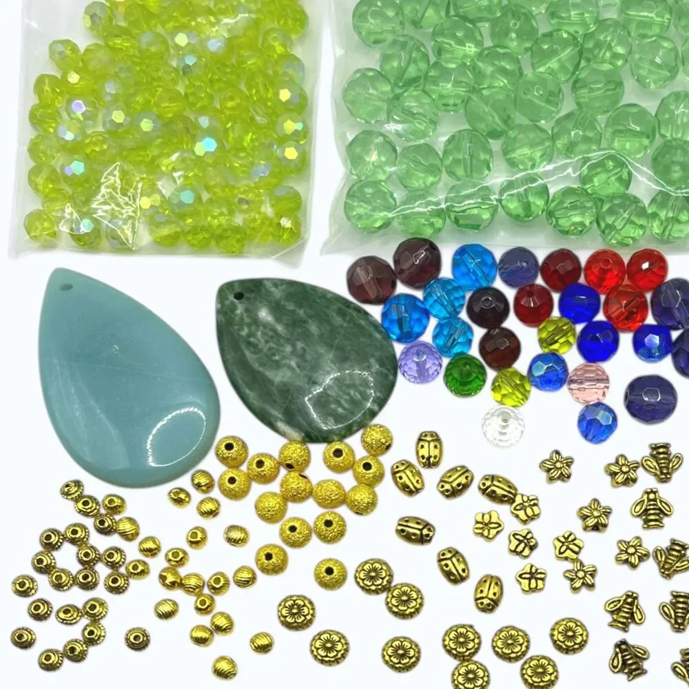 Mixed Lot Beads Pendants Glass Gemstone Metal Jewelry Making Variety Colorful